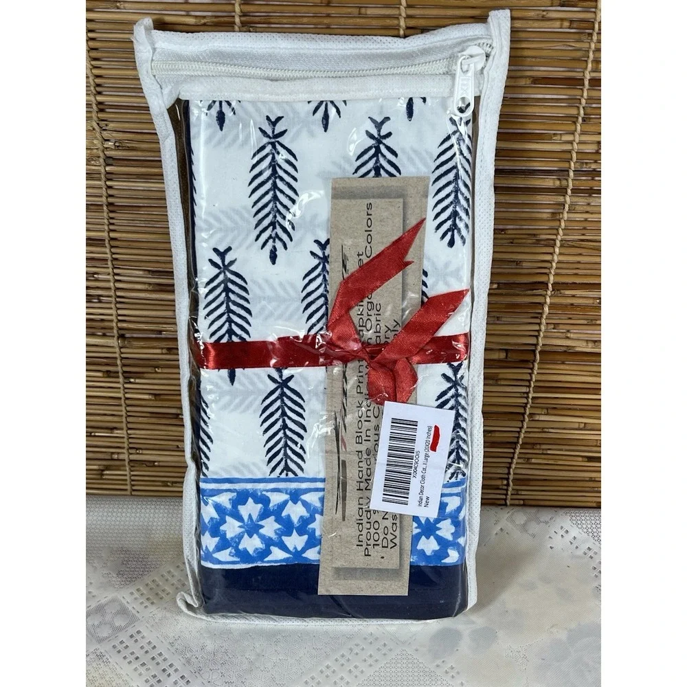 Indian Decor  Hand Block Cloth Napkins Set Of‎ 6 -Elega Cotton Blue 20x20 